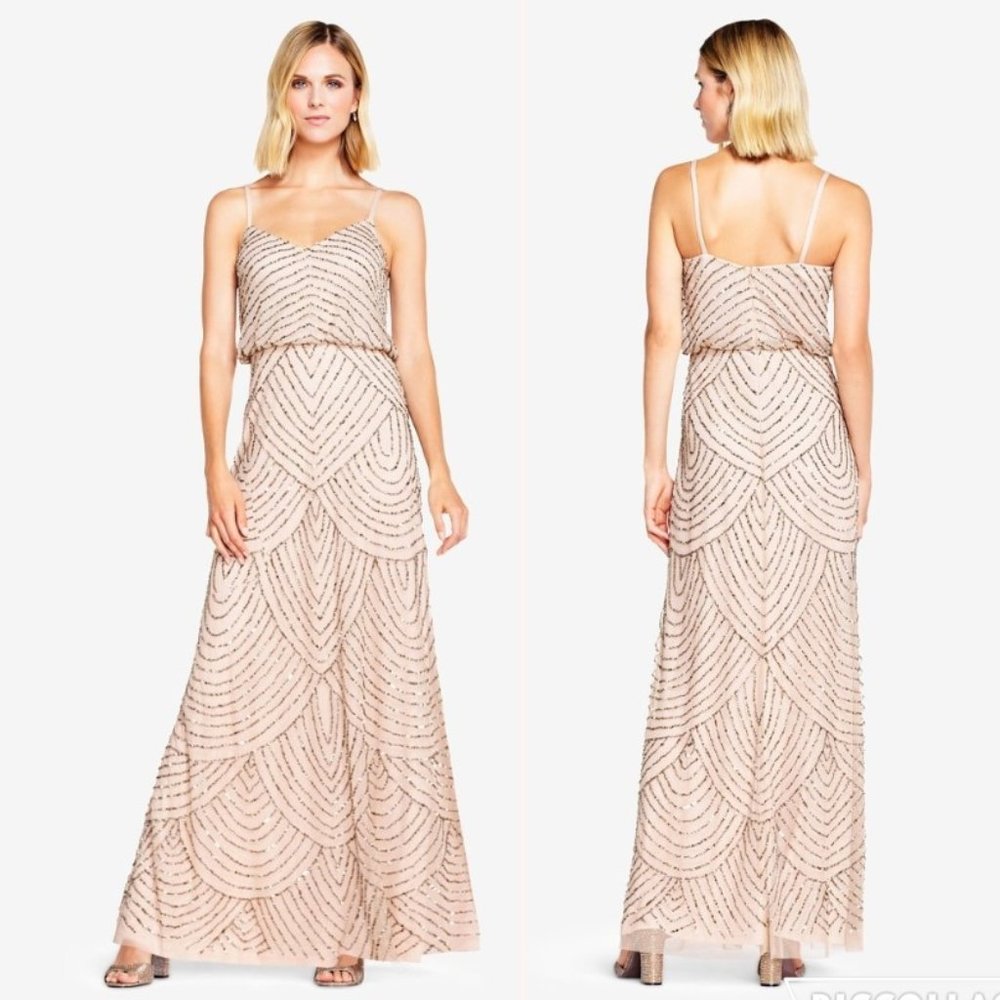 Adrianna Papell Art Deco Beaded Blouson Gown Dress